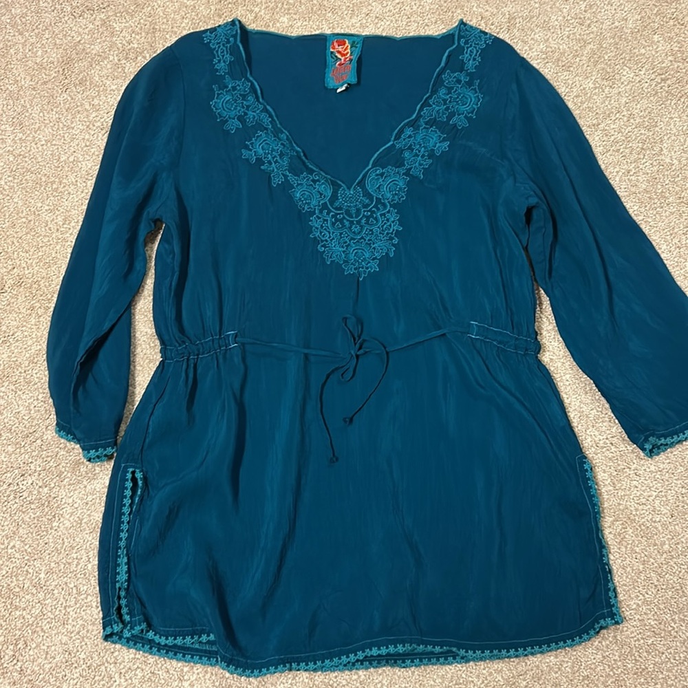 **Last Chance** JOHNNY WAS Teal Embroidered Blouse, Small - Picture 5 of 8
